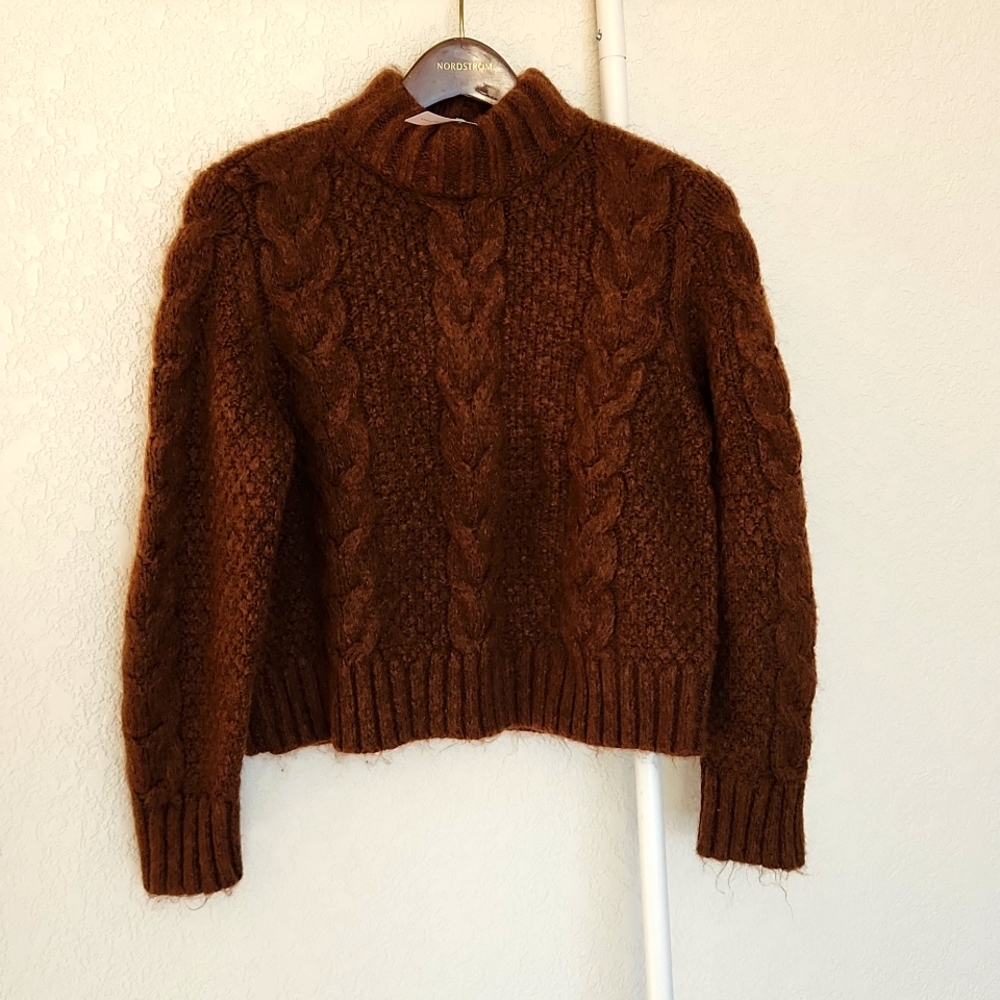 NWT American Eagle Dark Brown Turtleneck Sweater with Textured Knit and Slim Fit